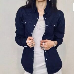Ronny Kobo Denim Western shirt w/  puffy sleeves. Pearl snap buttons - feminine